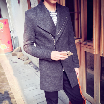 2015秋冬新款男士呢大衣外套中长款翻领呢料风衣韩版修身羊毛外套