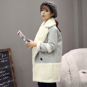 冬装麂皮绒学生羊羔毛大衣 6292韩国加厚鹿皮绒中长款外套