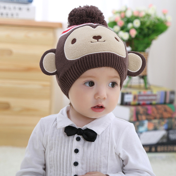 RUHI/如希咖啡猴子造型宝宝套头帽 保暖冬天动物帽子 儿童帽子