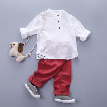 男童棉麻套装儿童宝宝透气春秋季新款韩版中小童亚麻两件套装潮