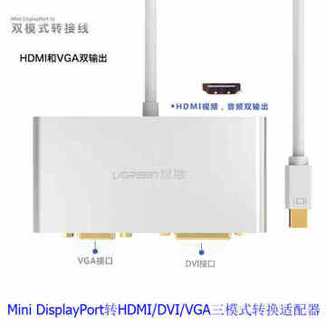 苹果笔记本电脑mini DP转VGA HDMI DVI 转换器雷电接投影仪转接线