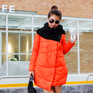 2014冬装新款韩国版斗篷羽绒服女短款修身显瘦毛线领针织大码女装