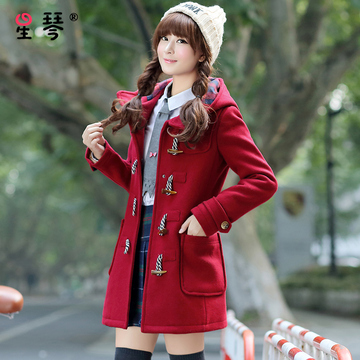 星琴少女冬装2015新款韩版中长款学院风初高中学生厚外套毛呢大衣