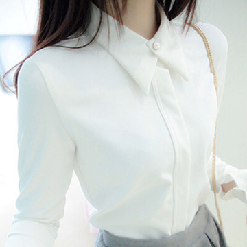 2016新款春季韩范长袖学生白衬衫秋装新款含棉尖领打底衬衣打底衫
