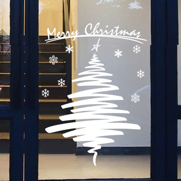 艺术圣诞树   圣诞节玻璃贴纸  时尚服装店铺装饰咖啡店背景墙贴
