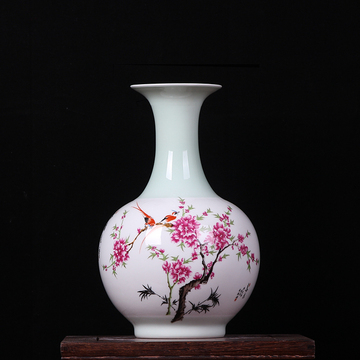 景德镇陶瓷器花瓶摆件客厅家居工艺品摆设 水点桃花赏瓶 新房装饰