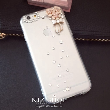 唯美花朵气质水钻iphone6 plus手机壳镶钻苹果 保护手机壳