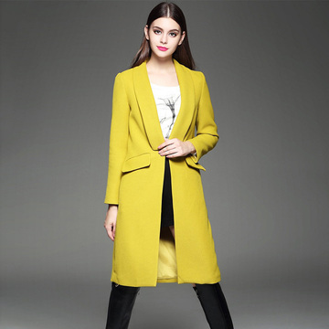 2015秋冬新款韩版女装长款大衣时尚女士大衣纯色暗扣女士外套