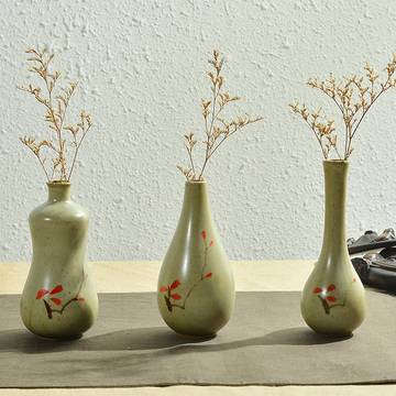 小花瓶复古手工陶瓷汝窑 花插陶瓷花器茶具摆件 居家 小花瓶风雅