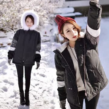 冬季学院风毛领棉衣潮韩国学生羊羔毛加厚外套女中长款保暖小棉袄