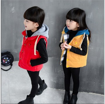 童装2015冬季新款女童韩版加厚棉衣马甲背心儿童宝宝连帽外套外衣