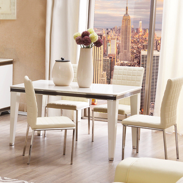 餐桌 大理石餐桌椅组合 简约现代长方形饭桌不锈钢餐台
