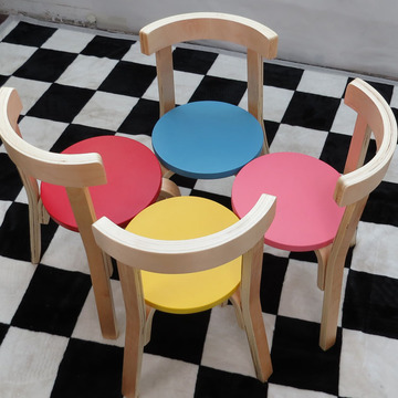 居家宝宝餐椅实木儿童椅子 幼儿园小凳子 儿童彩色靠背椅子