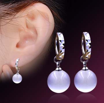 韩国新品925纯银 满天星猫眼石耳环 女式 耳饰品 批发 耳坠