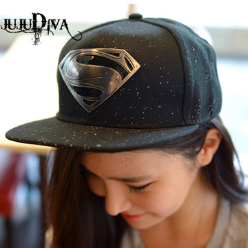 超人superman棒球帽女 韩版潮男女士金属铁牌平沿帽秋天嘻哈帽子