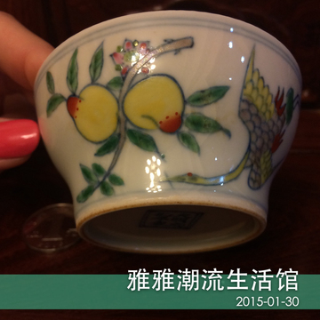 大明成化年制 斗彩鹤寿杯一对 鸡缸杯  仿古青花瓷器 茶杯 包邮