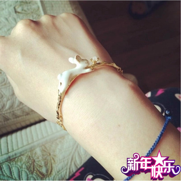 日本KAZA同款 珍珠画油兔子手链 戒指 项链 可爱丽丝仙境复古珐琅
