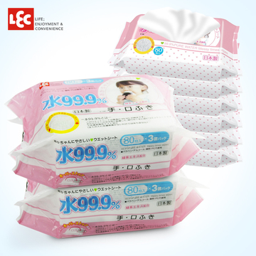 日本LEC 99.9%纯水手口用婴儿湿巾80抽6包 原装进口 宝宝用湿纸巾
