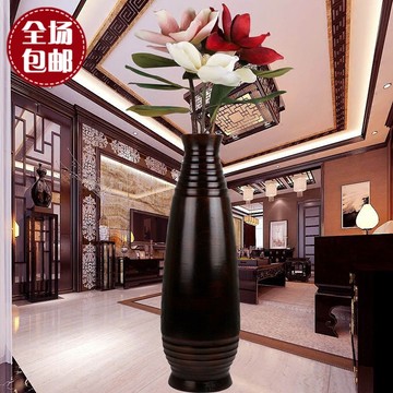 木质落地花瓶 现代简约客厅装饰品摆件 干花花瓶 插花中式大花瓶