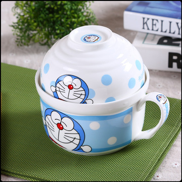 Kitty陶瓷泡面碗创意可爱泡面杯大号带盖勺