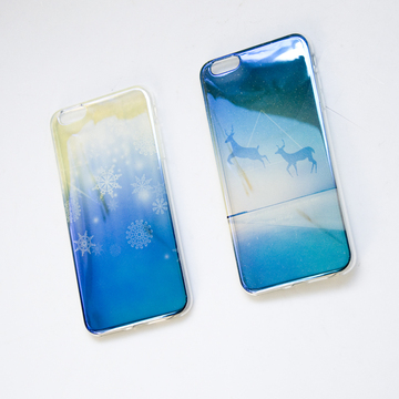 苹果iPhone6s plus 镭射蓝光雪花麋鹿透明tpu全包手机保护壳软潮