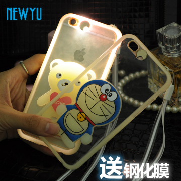 newyu苹果6手机壳来电闪iPhone6保护外套6s夜光情侣卡通硅胶女4.7