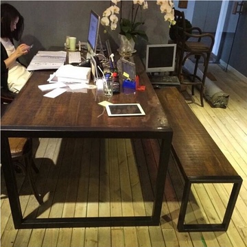 实木电脑桌简易书桌铁艺办公桌复古台式电脑桌笔记本折叠桌餐桌椅