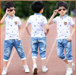 2016新款韩版中大童夏季儿童短袖童装男童夏装套装休闲两件套装潮