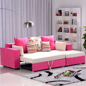 美思 现代简约客厅布艺沙发 可拆洗多功能折叠沙发床糖果色双人床