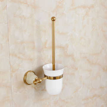 欧式全铜天然玉石马桶刷架美式浴室五金挂件复古大理石厕刷架套装
