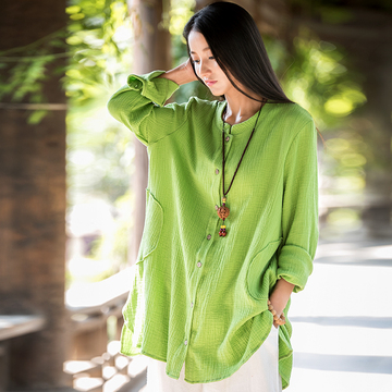 中国风2016春季定织定染柔软舒适双层棉麻女式长袖外衣外套保暖