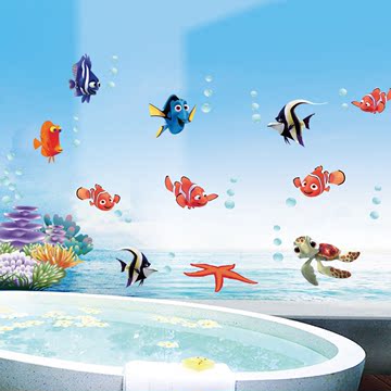 可爱卡通小鱼墙贴儿童房浴室卫生间防水贴纸自粘贴画 海底总动员