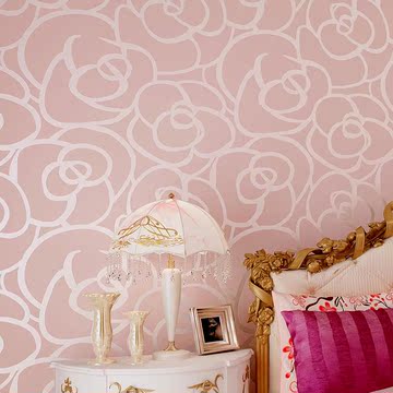 新款米黄金黄浪漫粉色玫瑰花婚房卧室壁纸客厅电视沙发背景墙墙纸