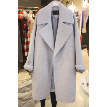 2015秋冬新款韩版 修身显瘦羊毛呢外套女中长款茧型时尚大衣呢子