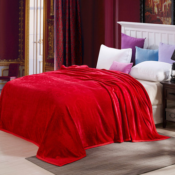 超柔拉舍尔毛毯 婚庆 素色剪花艺术毛毯加厚双层大红色毯子秋冬季