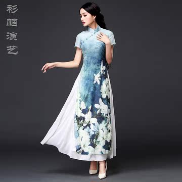 长款旗袍裙2016新款中式大码越南奥黛修身显瘦改良复古旗袍连衣裙