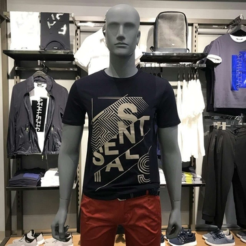 莫迪洛JJ新品 男士夏季短袖T恤 圆领纯棉不规则修身潮英伦字母T恤
