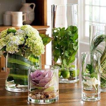 创意欧式透明玻璃花瓶落地直筒路引客厅装饰品水培插花家居摆件