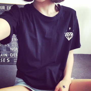 2016韩版圆领短款白色叮当T女夏季可爱修身卡通学生短袖T恤女
