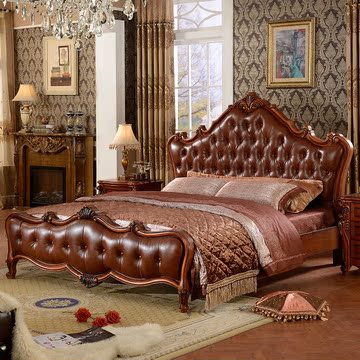 华泰 欧式床 双人床 美式床 实木床 真皮卧室家具1.8米Y012