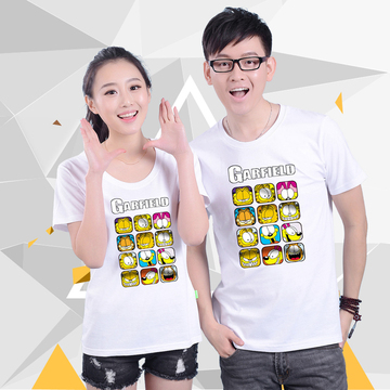 新品韩版夏装短袖T恤加菲猫卡通情侣短袖装情侣T恤宽松加大加肥码