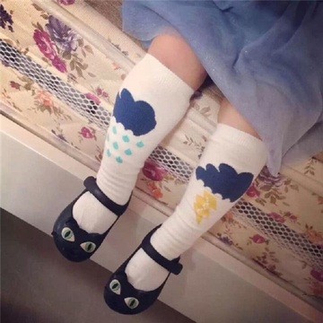 韩国宝宝闪电云朵不对称中筒袜  婴幼儿童防滑袜纯棉小雨滴中筒袜