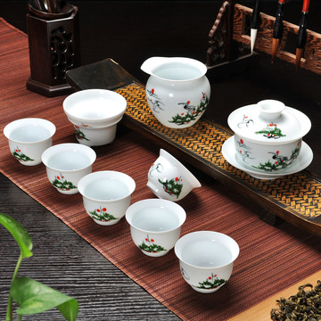 特价陶瓷高白手绘功夫薄胎青花瓷整套功夫茶具 高档手工手绘茶具