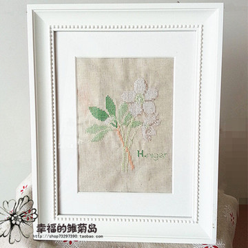 [雏菊岛] 青木和子十字绣刺绣绣花棉麻布料画框相框 白玫瑰