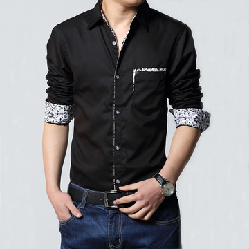 包邮2015春季新款男士韩版纯色宽松型加肥加大码长袖衬衫男显瘦