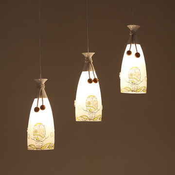 简约现代LED餐厅灯 创意吧台灯艺术会所玻璃小吊灯三头室内照明灯