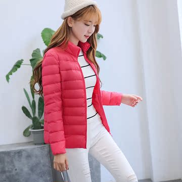 冬季多色韩版修身薄款女装立领轻型短款大码轻薄羽绒服棉服