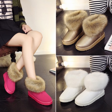 冬季新款雪地靴女豹子毛圆头纯色平底短靴防水台加绒保暖防臭靴子