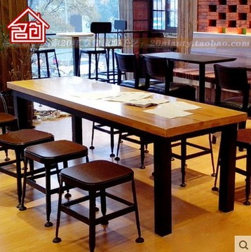 美式铁艺咖啡馆实木长条桌 西餐厅电脑星巴克餐台桌椅组合休闲桌