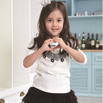 童装糖之果2015春装新款女童花朵项链打底衫儿童T恤上衣特价包邮